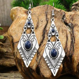 Textured Silver Metal Geometric Dangle Drop Hook Earrings - NEW